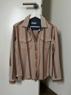 Women's Beige Striped Shirt Jacket, Size S / EU 36 / US 4